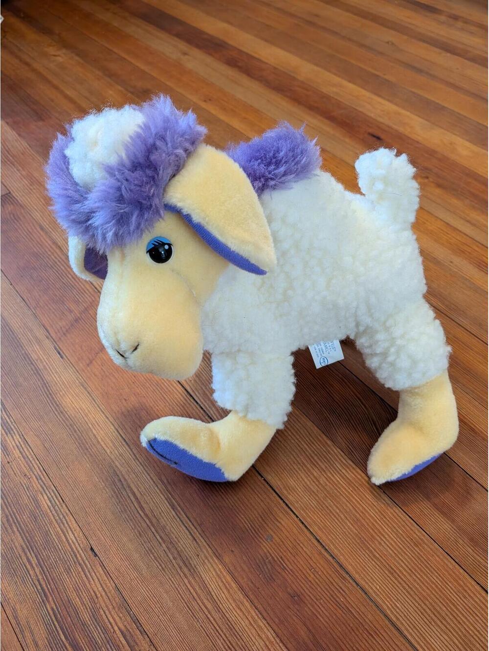 Vintage 1985 Remco SHAMEL Plush Lamb Sheep Stuffed Animal Toy Purple White